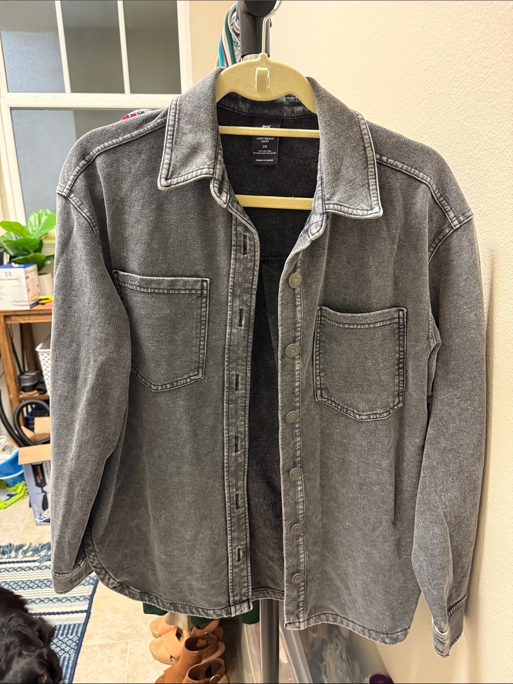 Washed Gray Button-Up Denim Shacket - Picture 1 of 3
